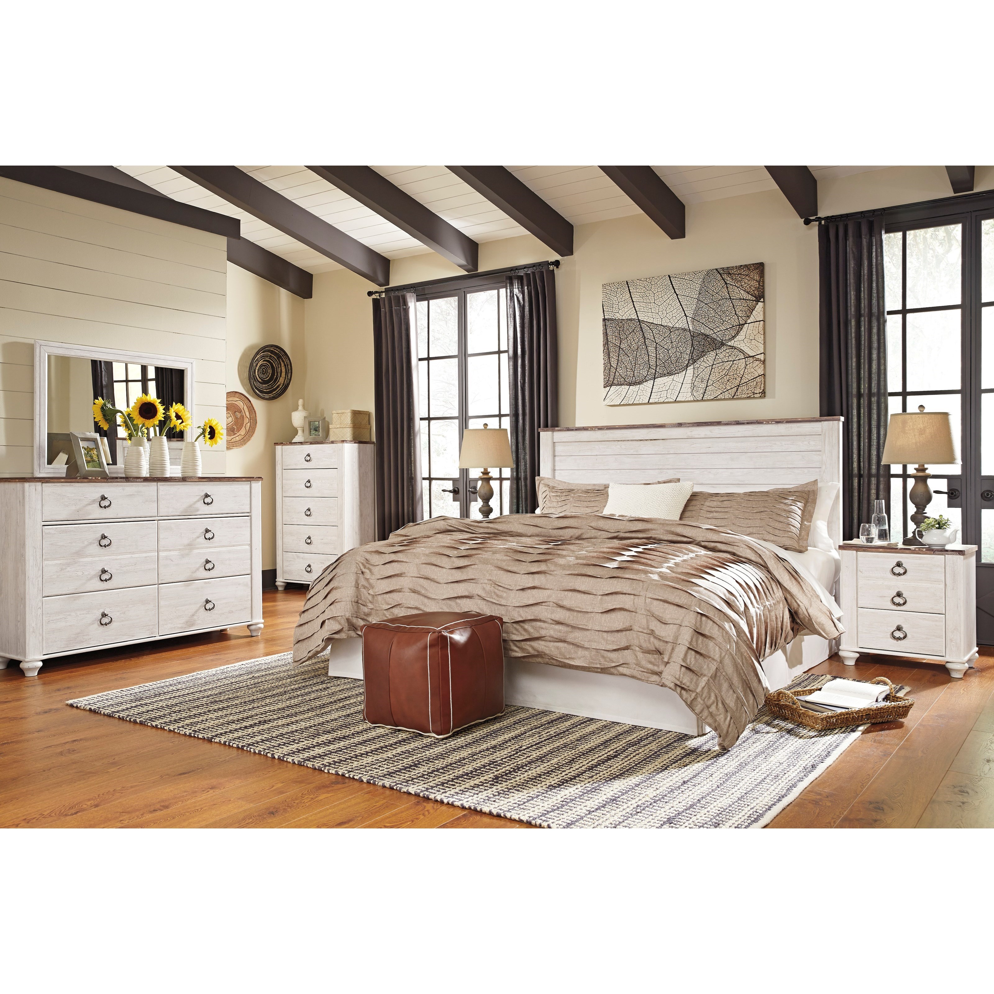 Ashley cottage retreat 6 piece wood full sleigh bedroom set in shop cream